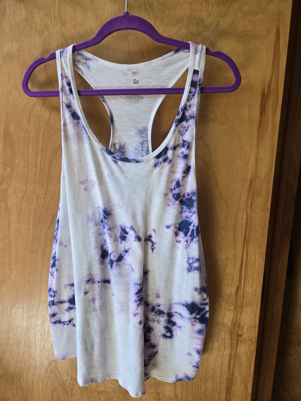 SO White Racerback Tank with Purple Tie-Dye